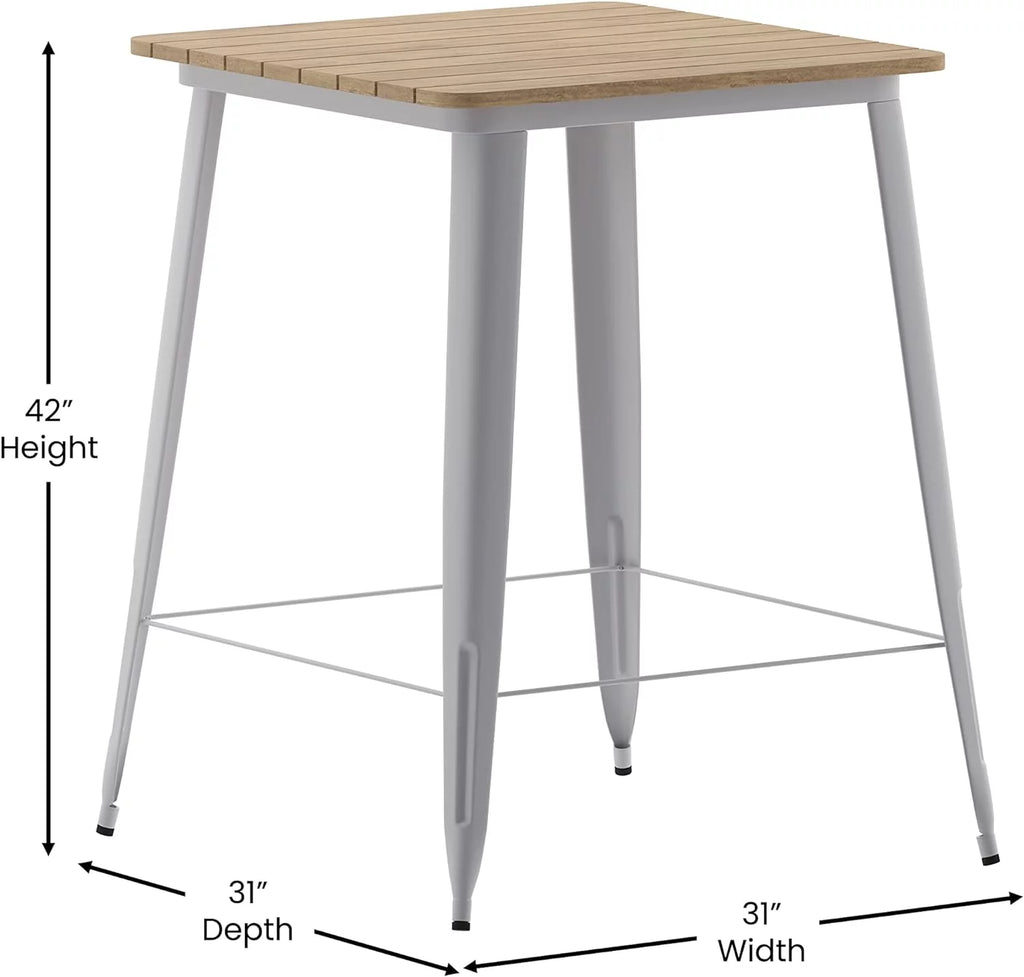 Indoor/Outdoor Bar Top Table Brown Resin Silver Steel M466951