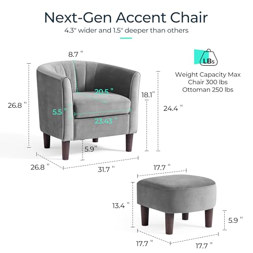 Olive Green Velvet Accent Chair with Ottoman V4847