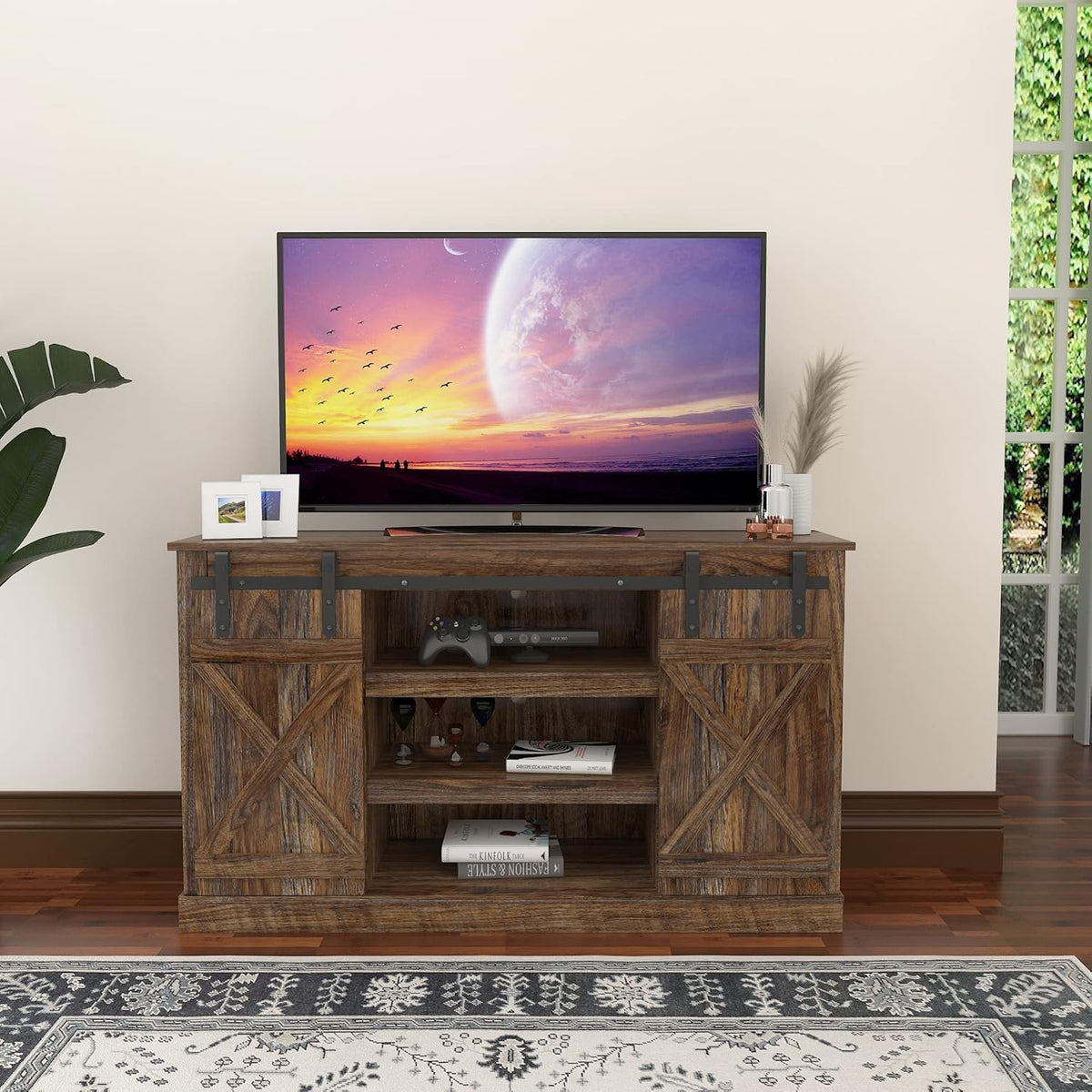 Modern Farmhouse Sliding Barn Door TV Stand up to 60 Inches T481