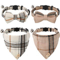 4 Pieces Breakaway Cat Collar Bandana with Plaid Scarf and Bowtie Bell O383