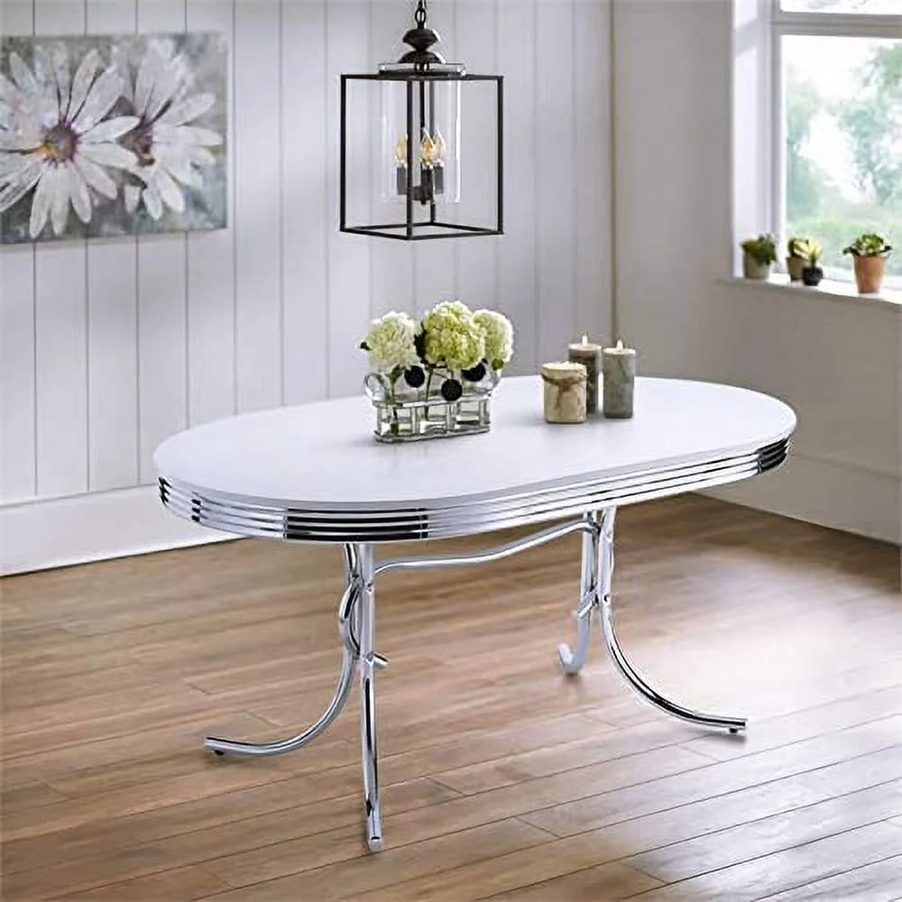 Modern Metal Chrome Plated Oval Dining Table with White Top K86719