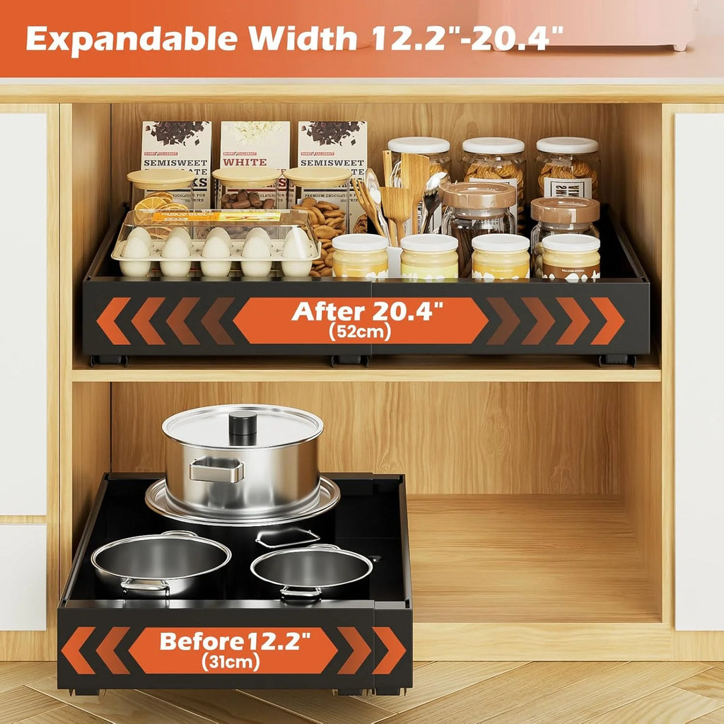 2Pack Expandable Pull Out Cabinet Organizer 21Deep, Adjustable Width 12.2-20.4, Black F161