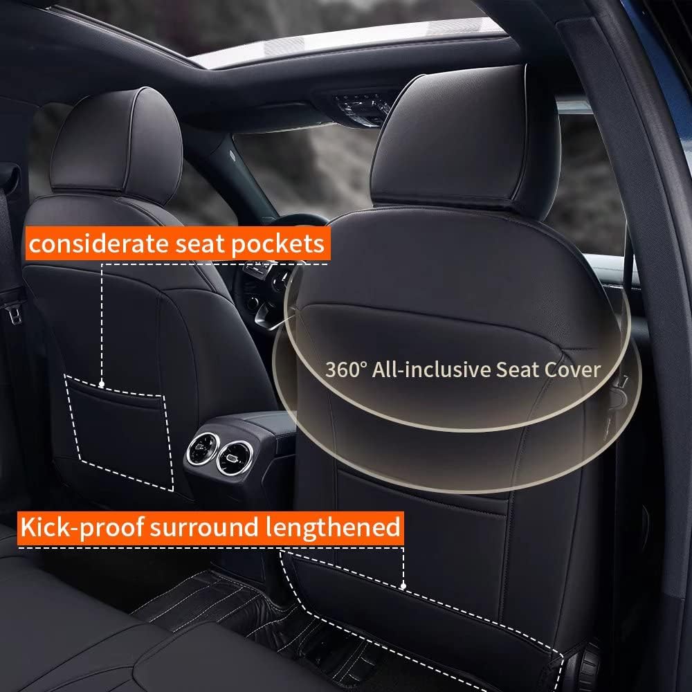 Faux Leather Car Seat Cover Full Set Front Rear Seat Black 5 Seats A14783