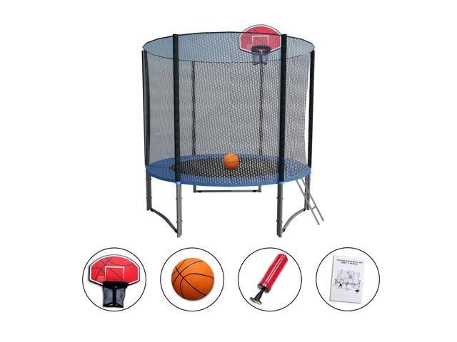 Net Ladder Basketball Hoop 8& Round Trampoline with Safety Enclosure Q641104
