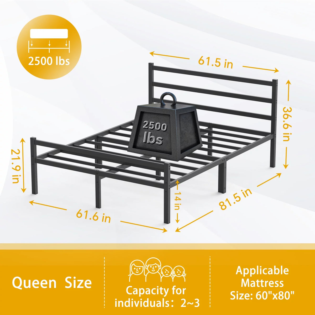Queen Size Metal Platform Bed Frame with Headboard and Footboard F663