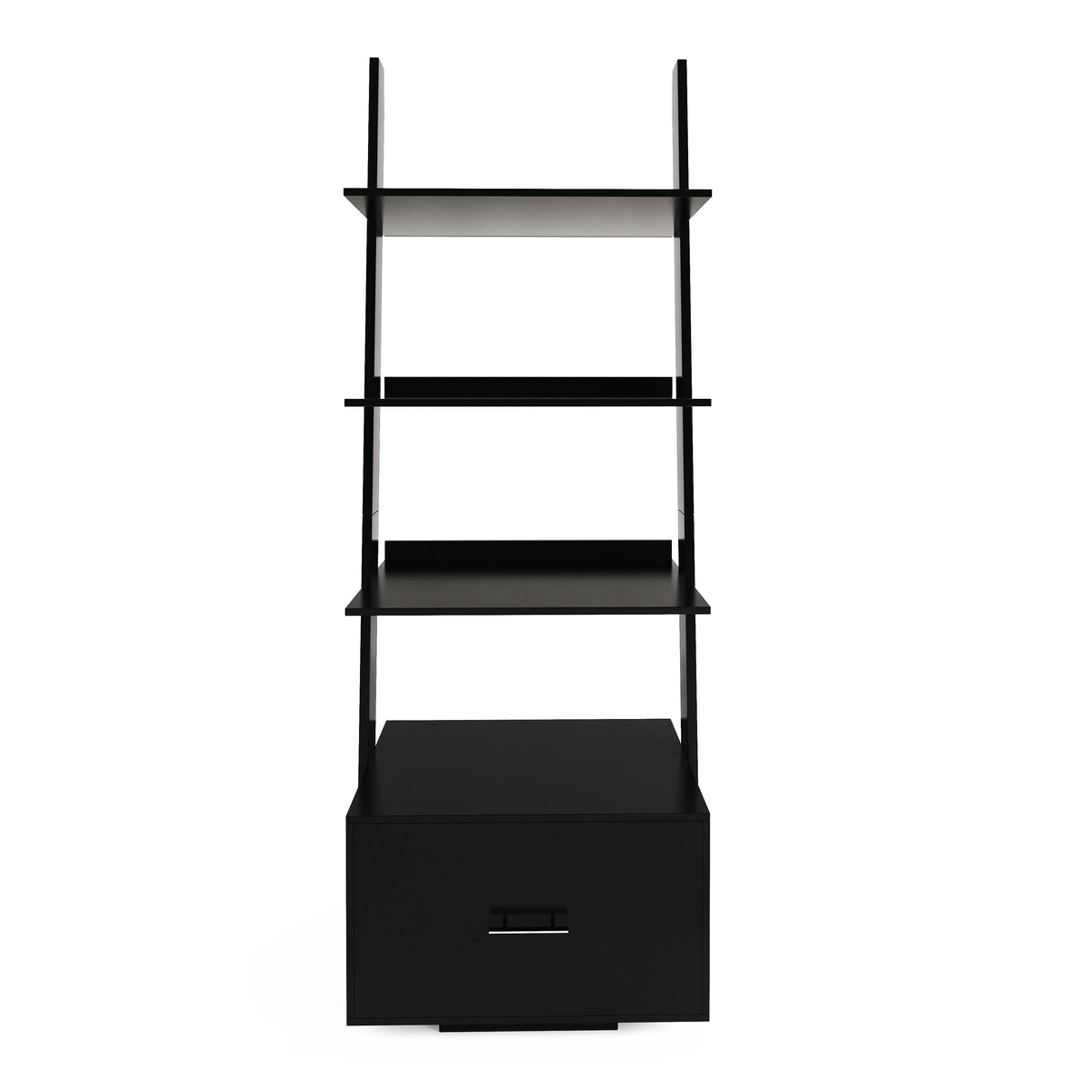 Dark Walnut Ladder Bookcase with File Drawer C12410