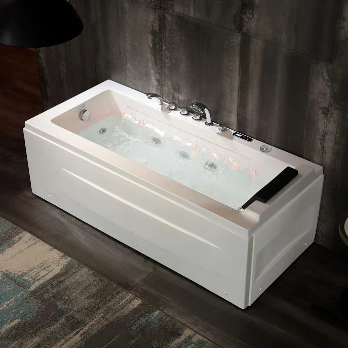 67 Alcove Whirlpool Bathtub with Faucet and LED Lights H5821