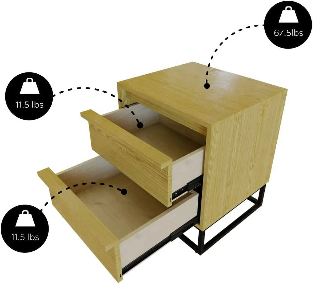 Natural Oak Solid Wood Nightstand with Two Drawers L85134