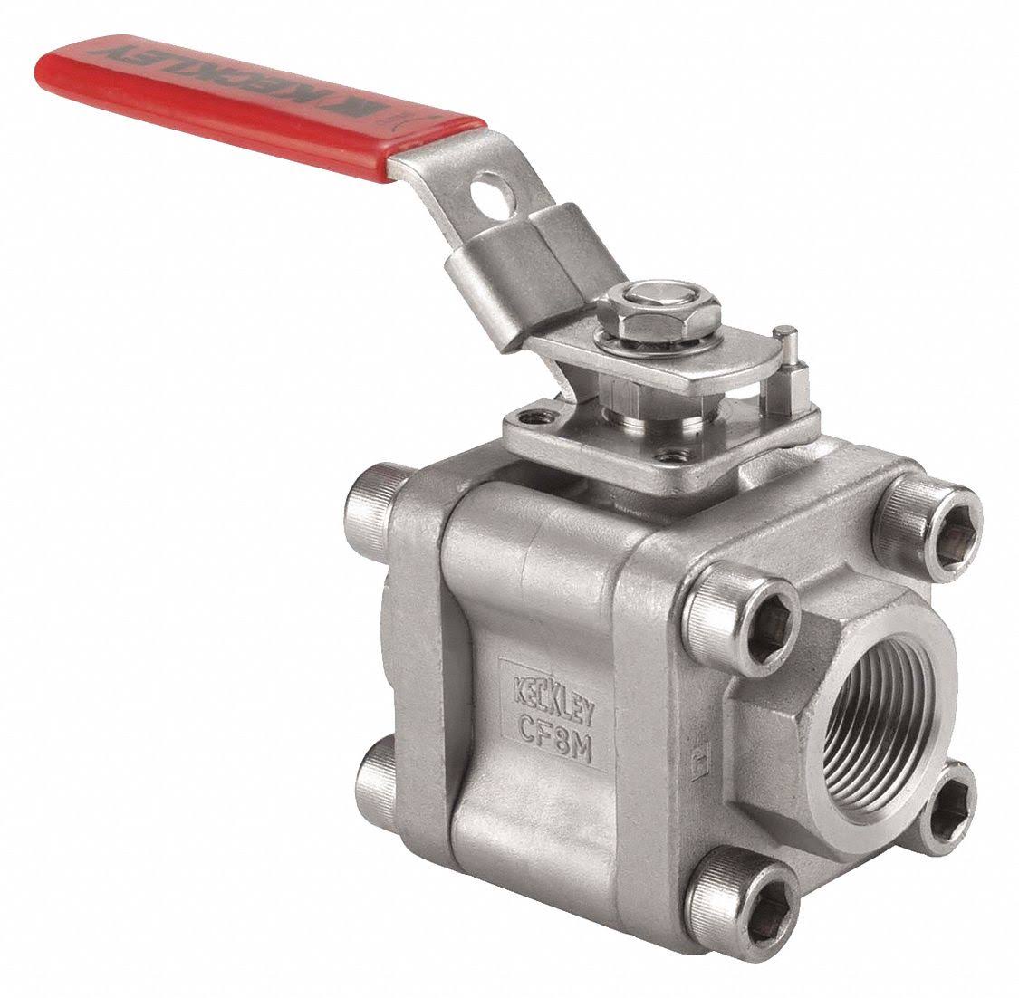Ball Valve, 316 Stainless Steel, Inline, 3-Piece, Pipe Size 1/2 in F380839