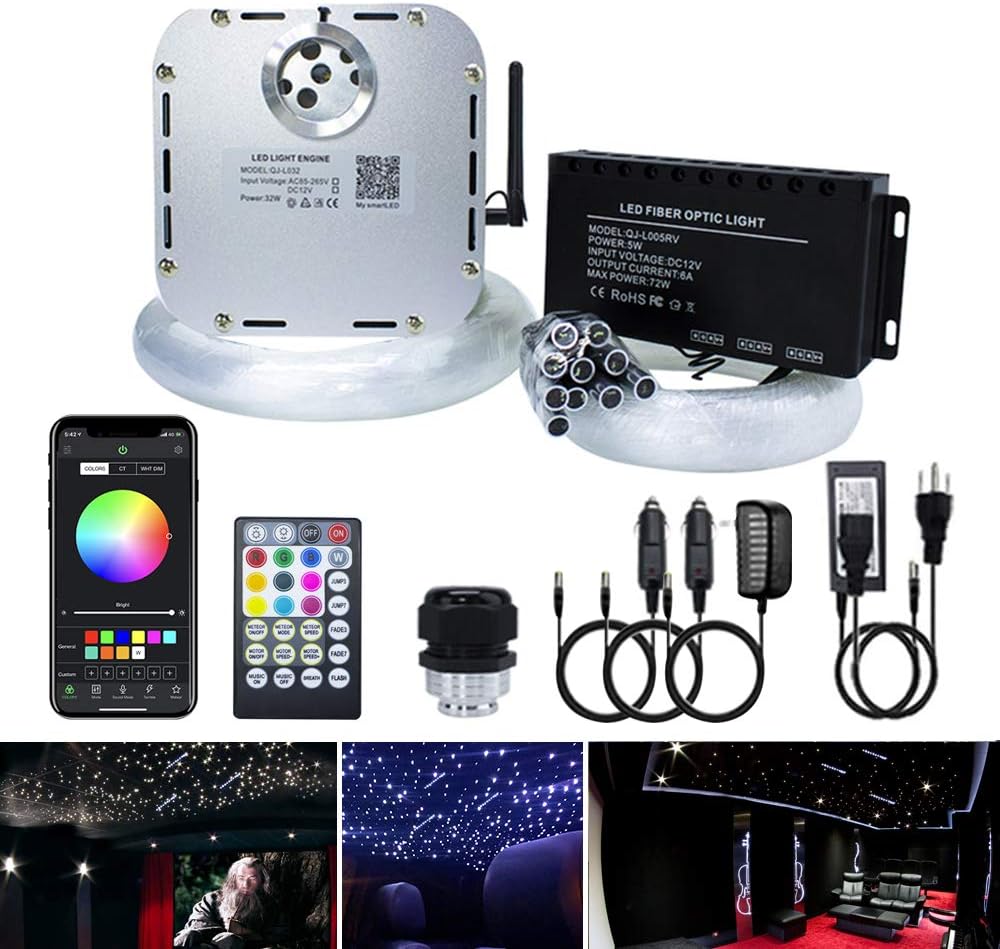 32W RGBW Fiber Optic Lights Kit with 1000pcs 0.75mm 16.4ft Fiber Strands B386464
