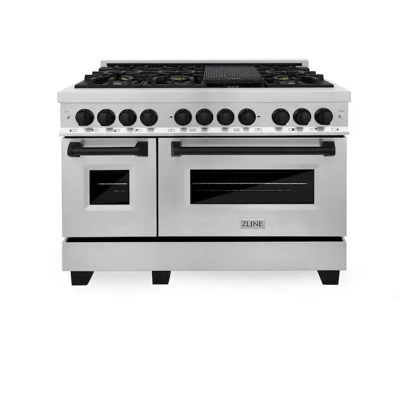 48 in. 7 Burner Double Oven Dual Fuel Range in Stainless Steel and Matte Black Z370