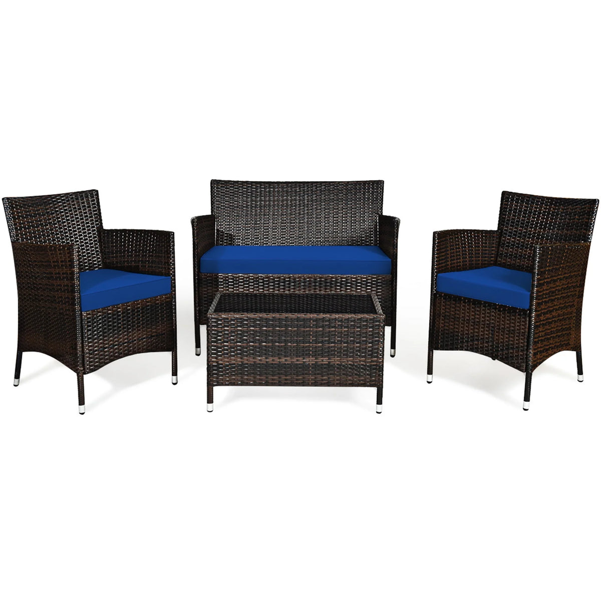 4 Pc Turquoise Cushioned Patio Rattan Conversation Furniture Set Q75417
