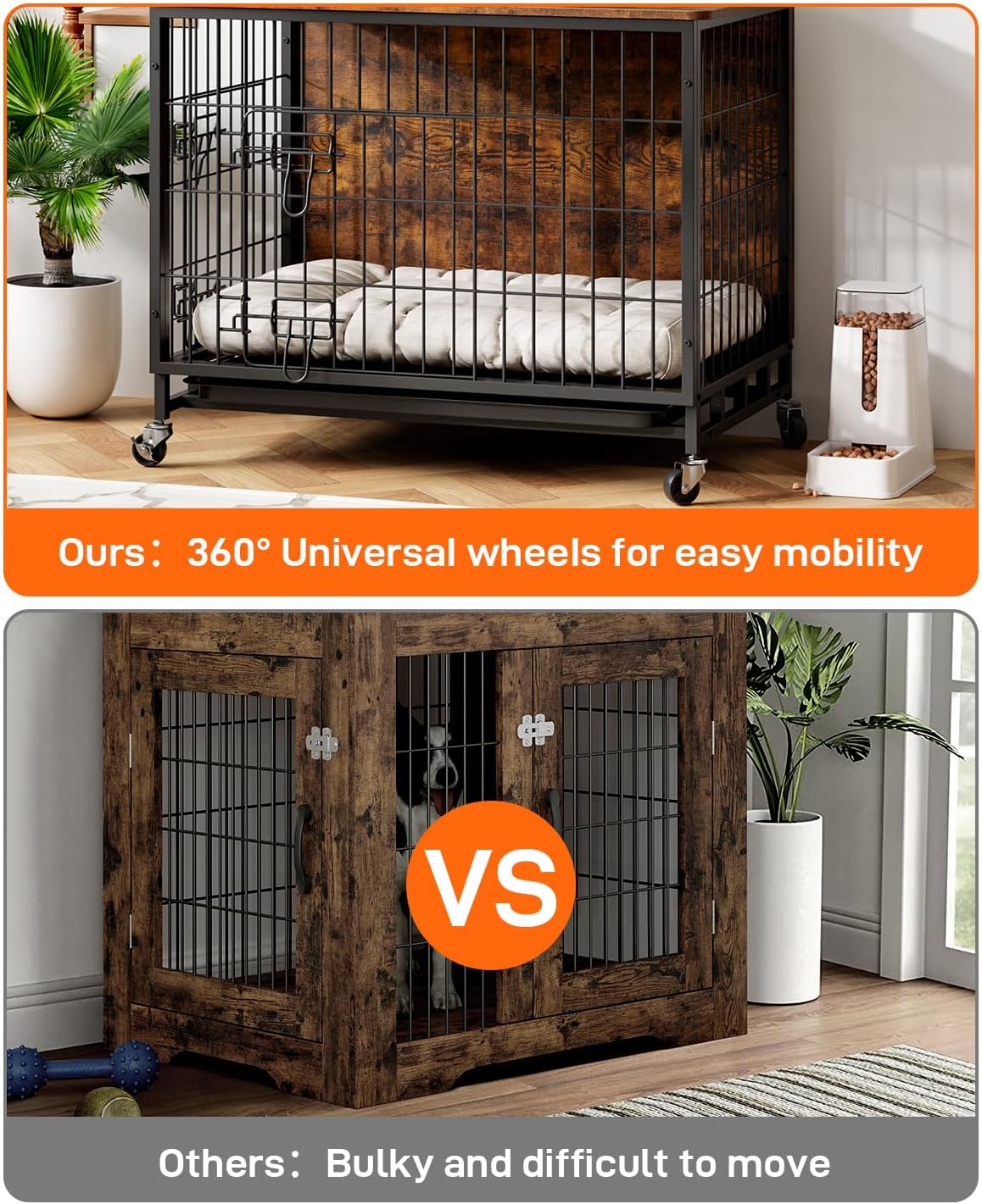 Brown Wooden Dog Crate with Removable Tray and Wheels R35531