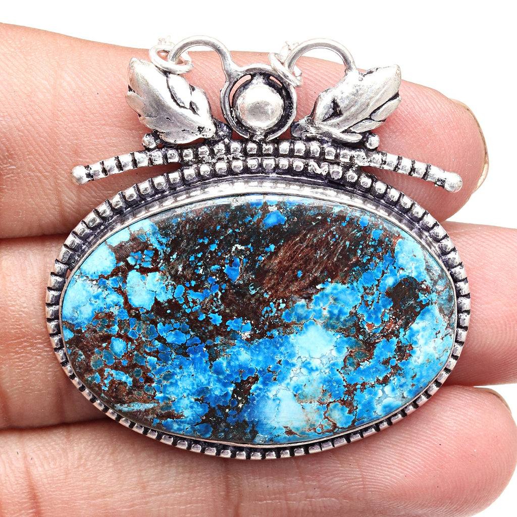 Azurite Silver Sterling Gemstone Beads 20" Chrysocolla Round Necklace W595454