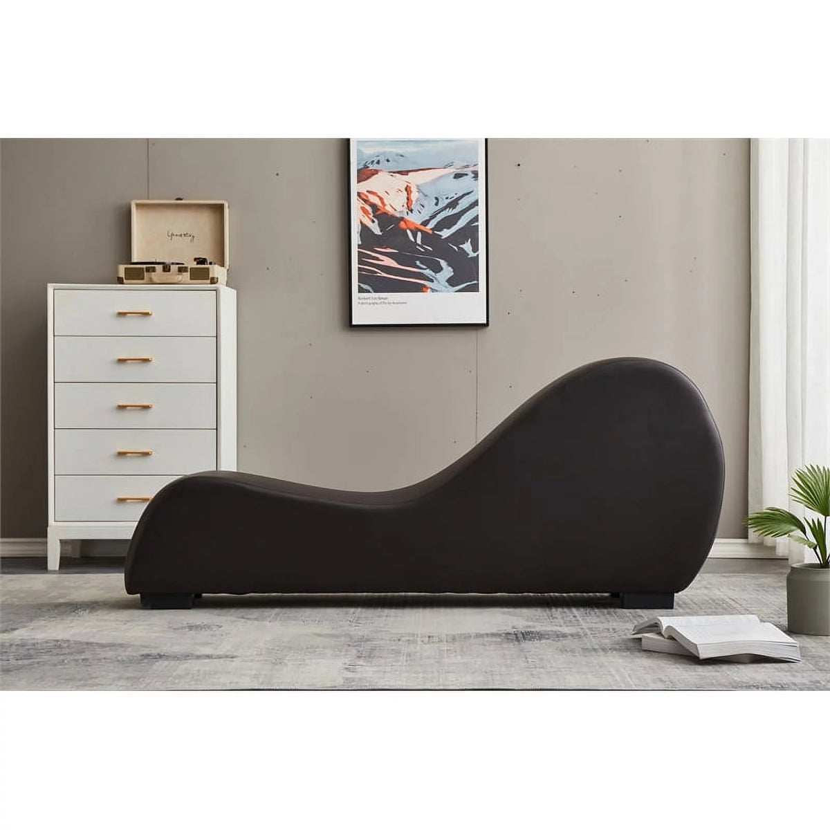 Brown Faux Leather Chaise U662