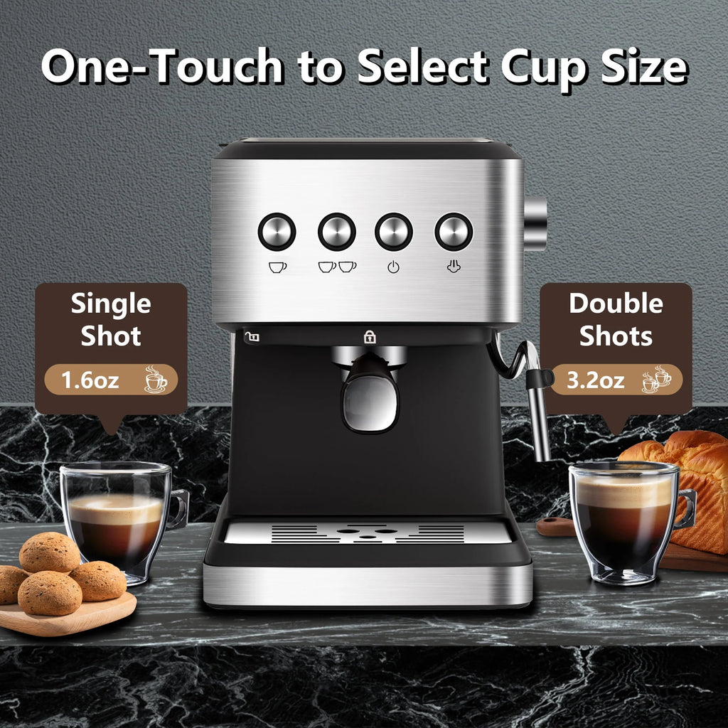 20 Bar Stainless Steel Espresso Machine with Milk Frother B570991