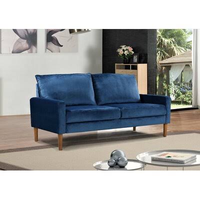 70x22 Velvet Tuxedo Arm Sofa Dark Blue O468