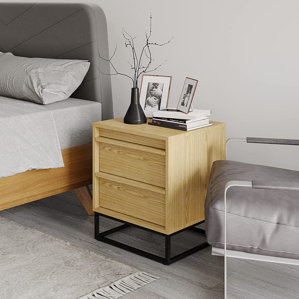 Natural Oak Solid Wood Nightstand with Two Drawers L85134