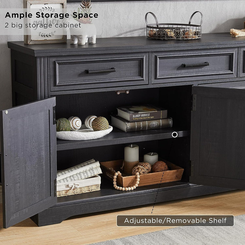 Black 3 Drawer 4 Door Sideboard Storage Cabinet H30966