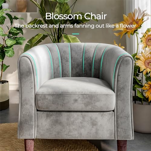 Olive Green Velvet Accent Chair with Ottoman V4847