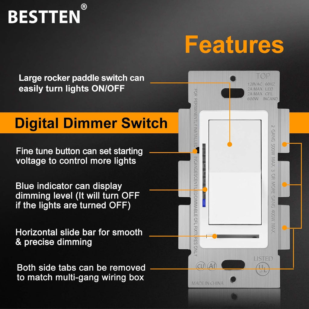 5 Pack White Digital Dimmer Switch N832
