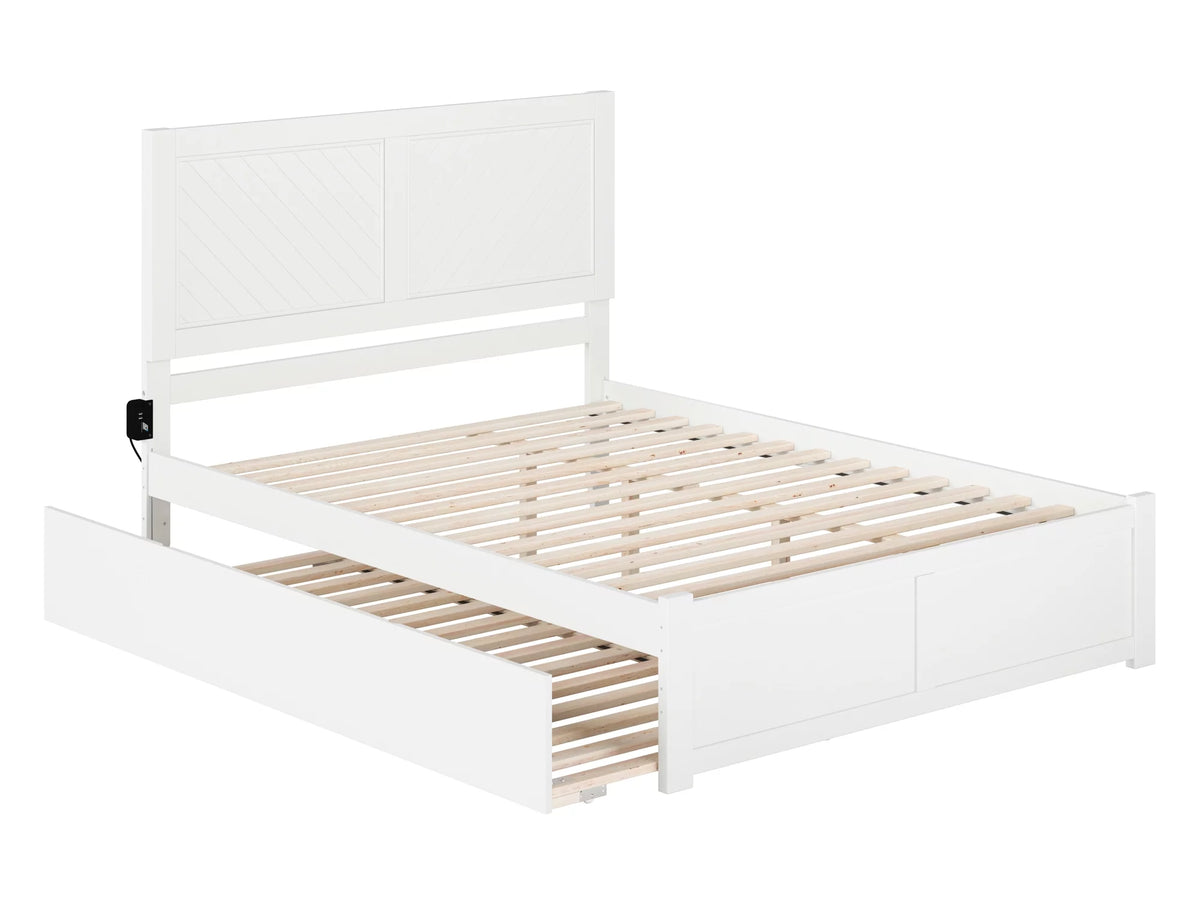 White Solid Wood Platform Bed with Footboard & Twin XL Trundle, Queen K7916