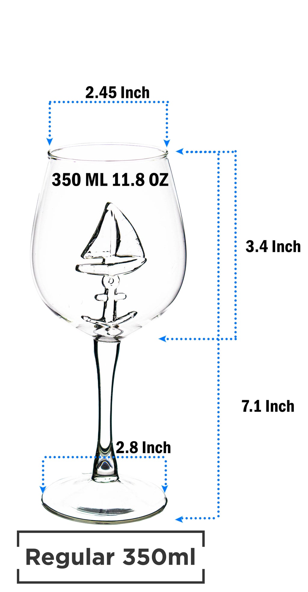 3D Sailboat Anchor Stemmed Wine Glass Set of 2 J90550