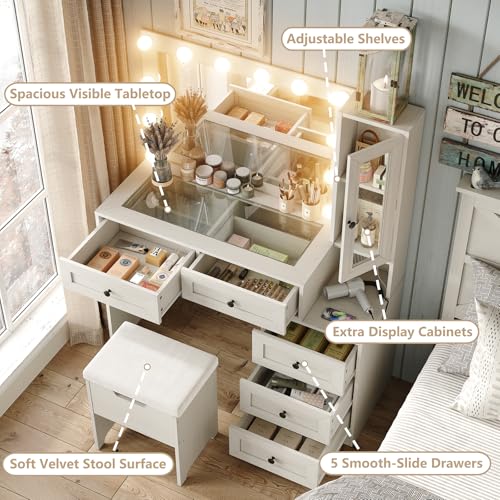 White Vanity Desk with LED Bulbs J1555