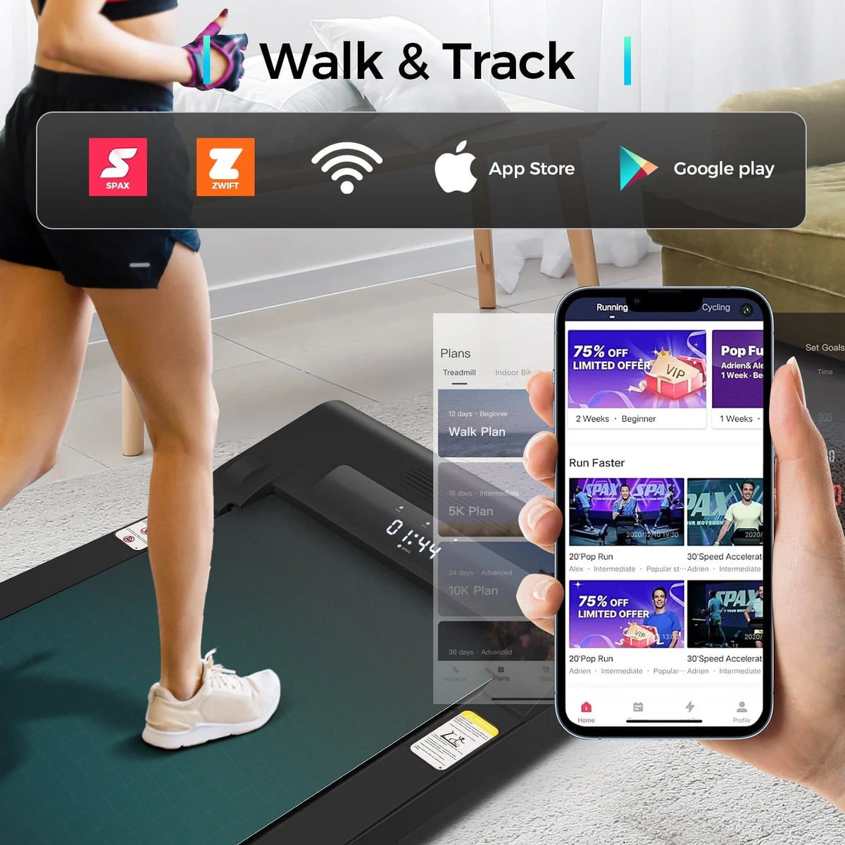 Walking Pad Treadmill 2.5HP Electric Jogging Running Machine with LED Display Y3754