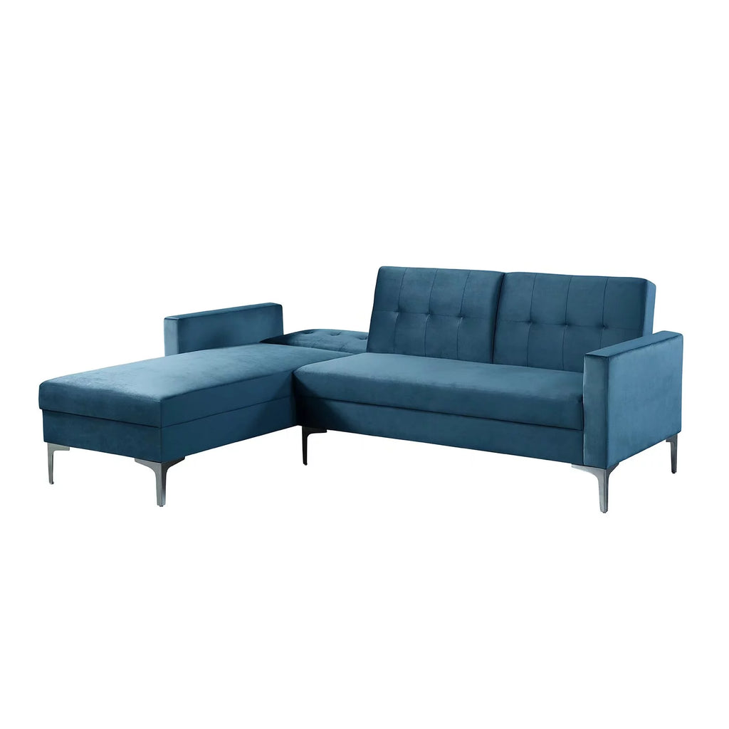 Blue Velvet Convertible Sectional Sofa J89601