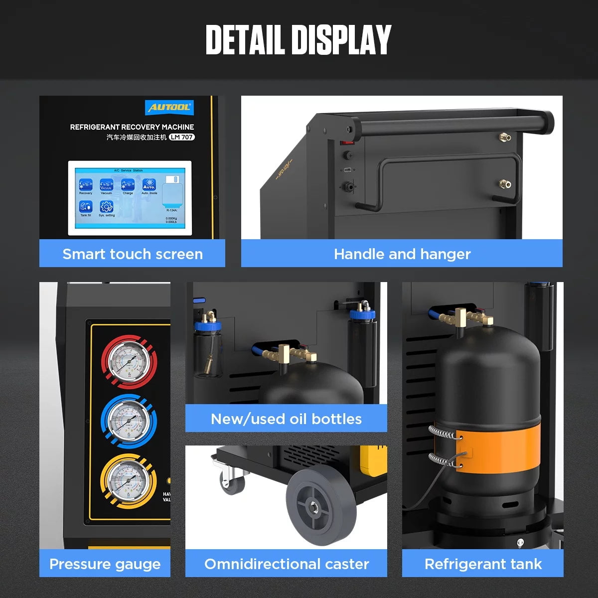 Automatic AC Refrigerant Recovery Machine 3/8 HP 110V for R134a R1234yf K677
