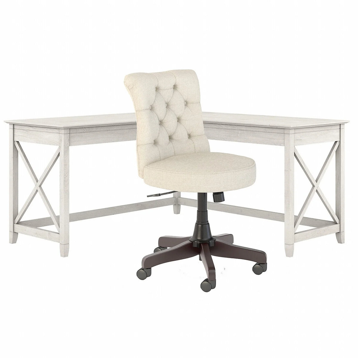 L Shaped Desk With Mid Back Tufted Office Chair I57626