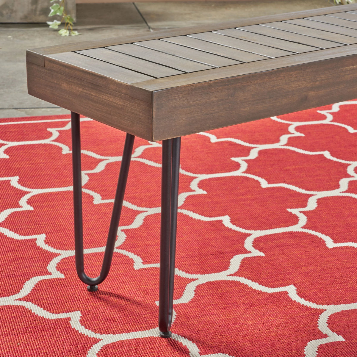 Grey Acacia Wood and Metal Bench W4012