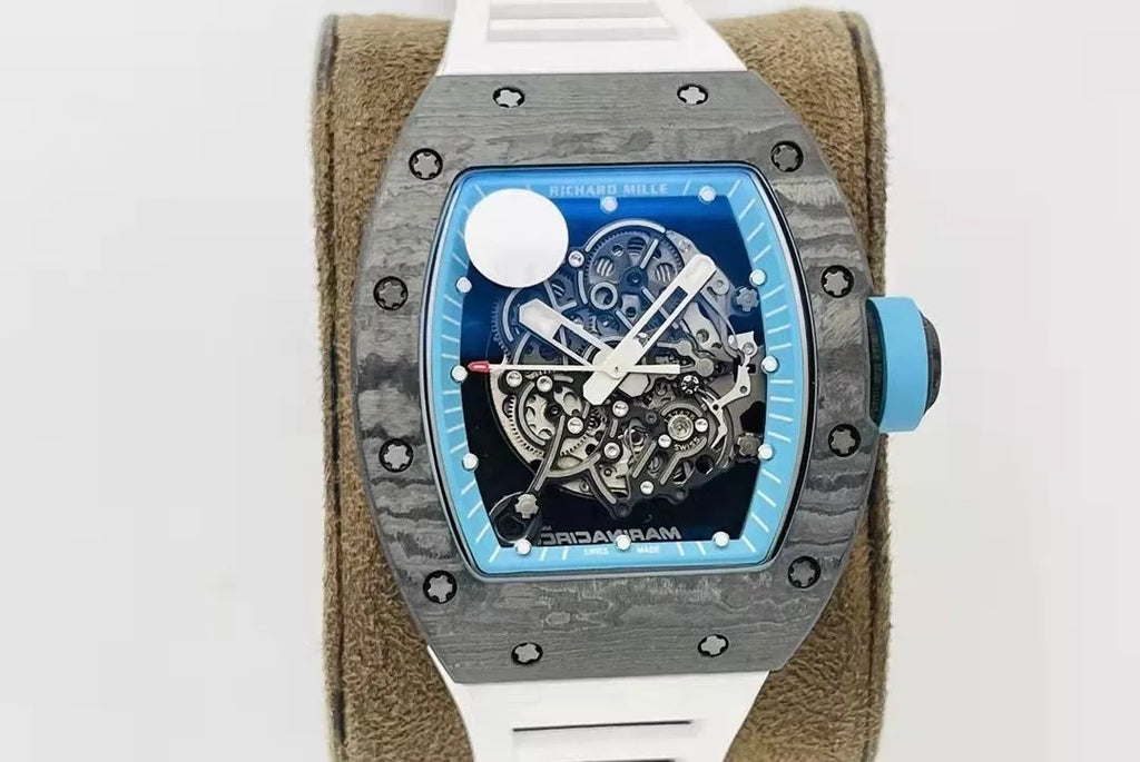 Skeleton Blue Dial Black Bezel White Rubber Strap H923204
