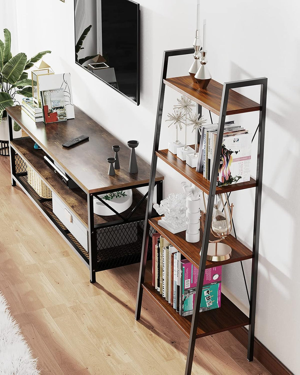 4-Tier Industrial Ladder Bookcase P9823