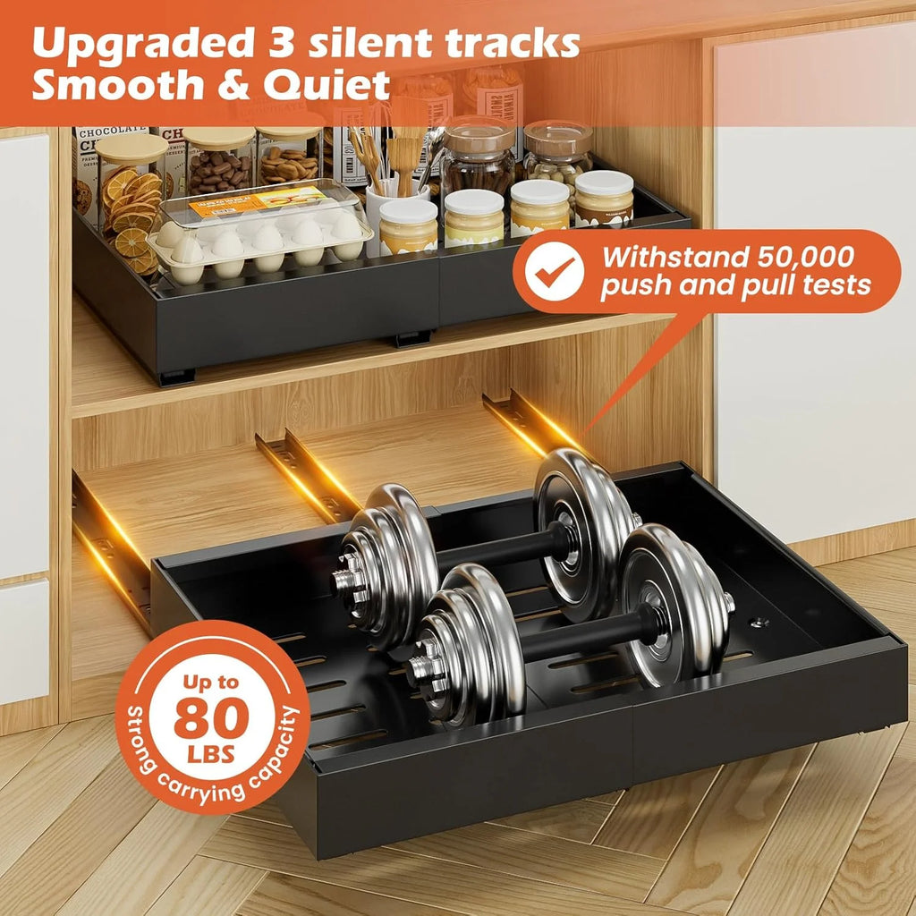 2Pack Expandable Pull Out Cabinet Organizer 21Deep, Adjustable Width 12.2-20.4, Black F161