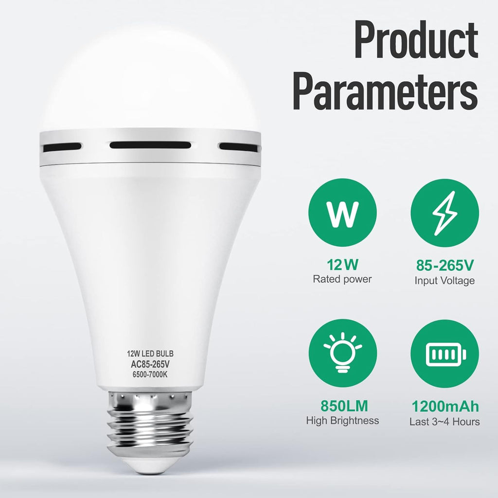 Rechargeable Emergency LED Light Bulb with Hook 1200mAh 12W 10 Pack O288