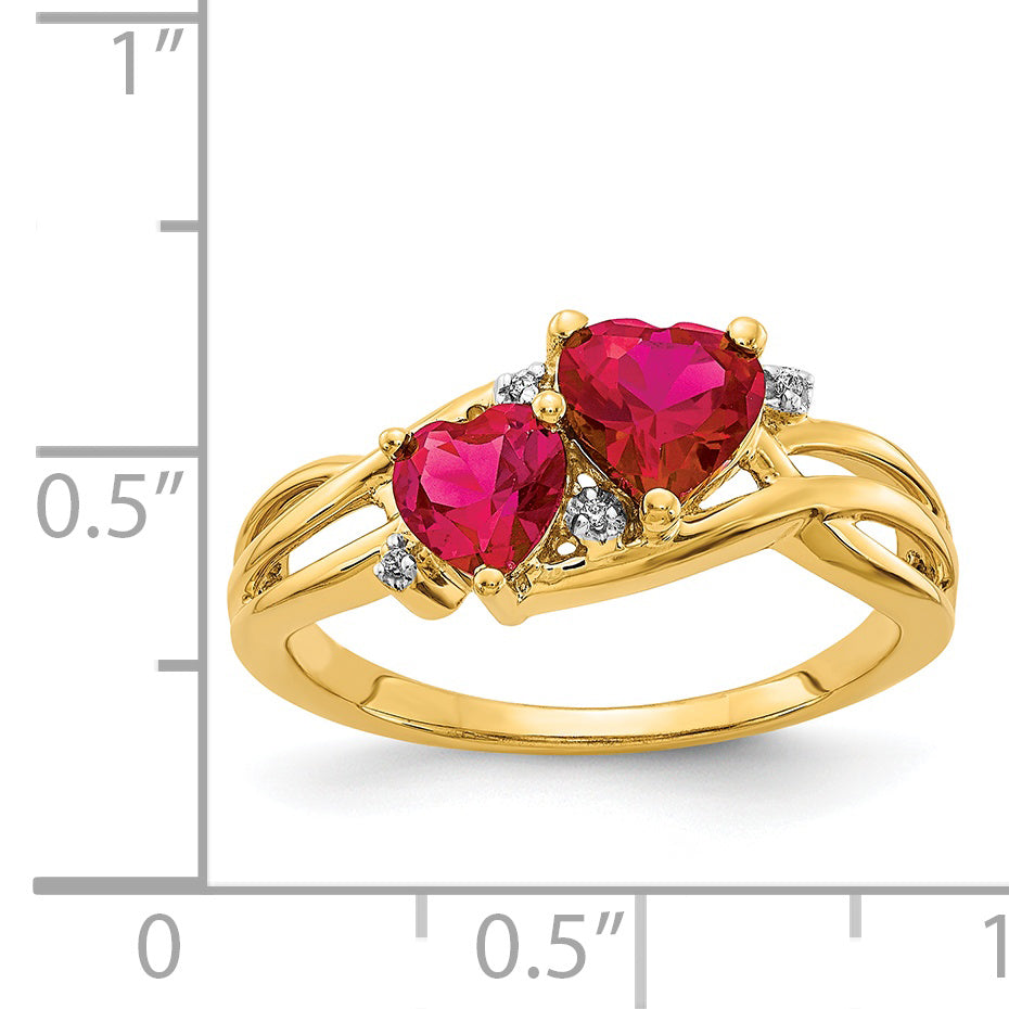 14 Karat Yellow Gold Lab Created Ruby and Diamond Ring U838391