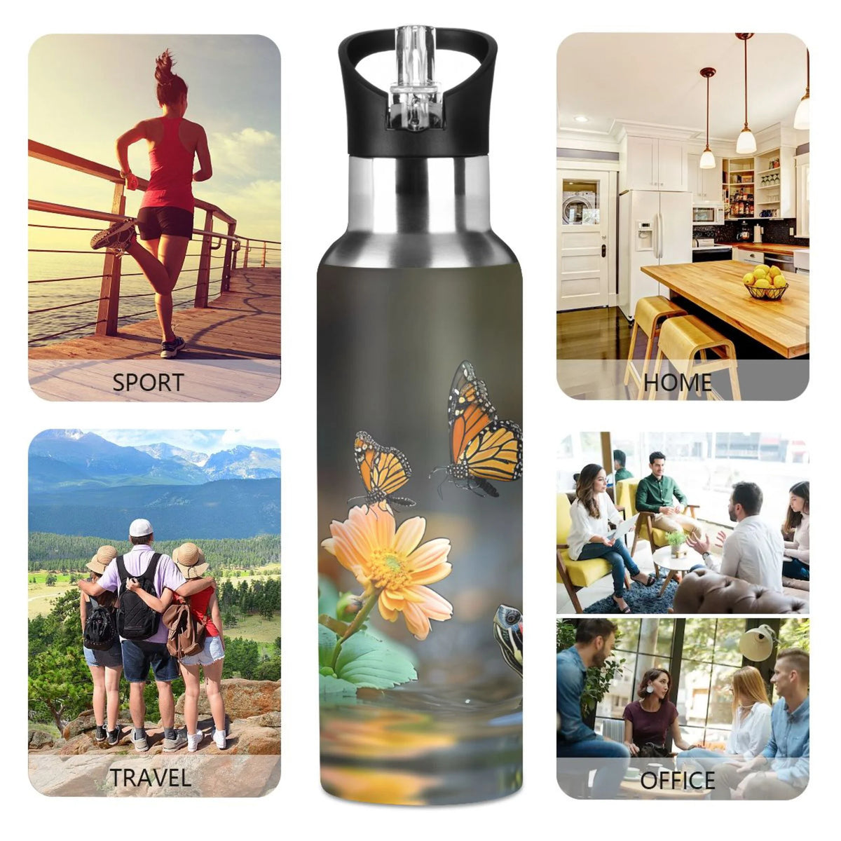 20 oz Insulated Stainless Steel Water Bottle with Straw Lid G409