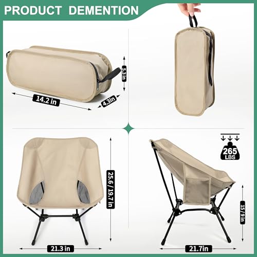 Lightweight Adjustable Folding Camping Chairs with Carry Bag and Side Pockets (Khaki) X3839