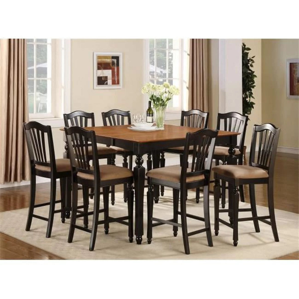 7 Pc Counter Height Table and 6 Faux Leather Seat Stools T543