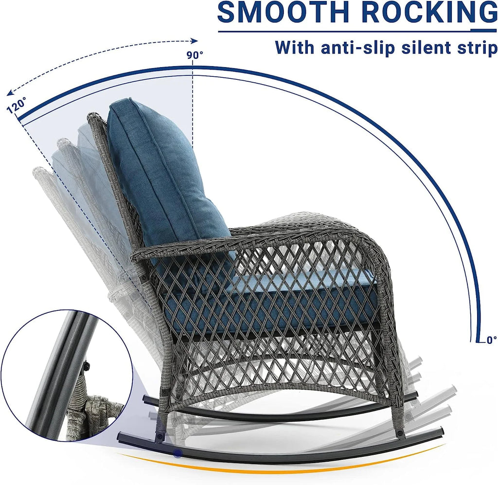3-Piece Wicker Outdoor Rocking Chairs with Cushions and Table X4297