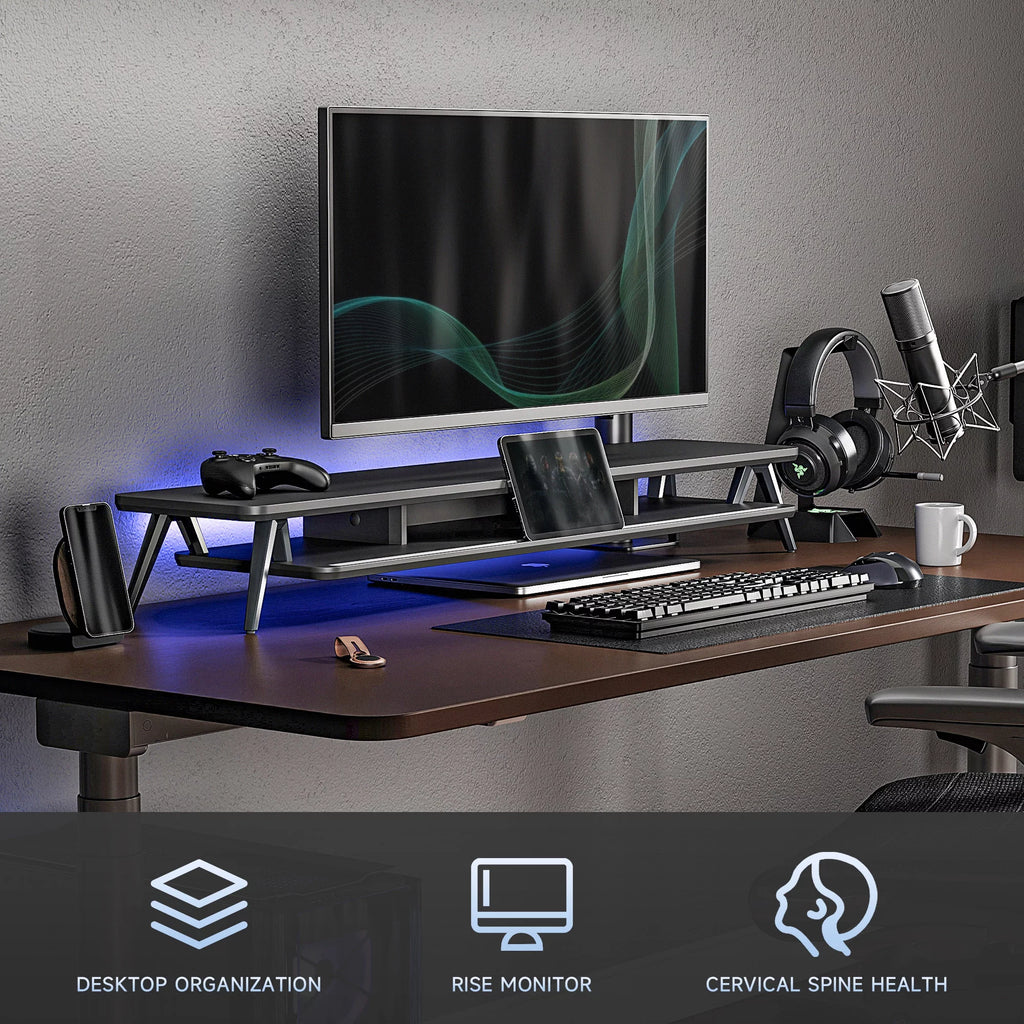 42.5 Inch Dual Monitor Stand Riser Desk Shelf with Storage Organizer B8948