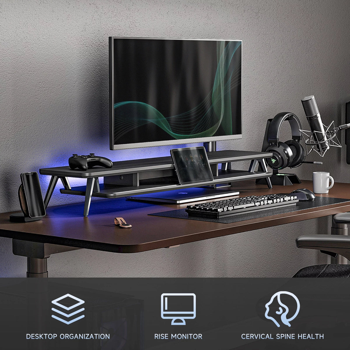 42.5 Inch Dual Monitor Stand Riser Desk Shelf with Storage Organizer B8948