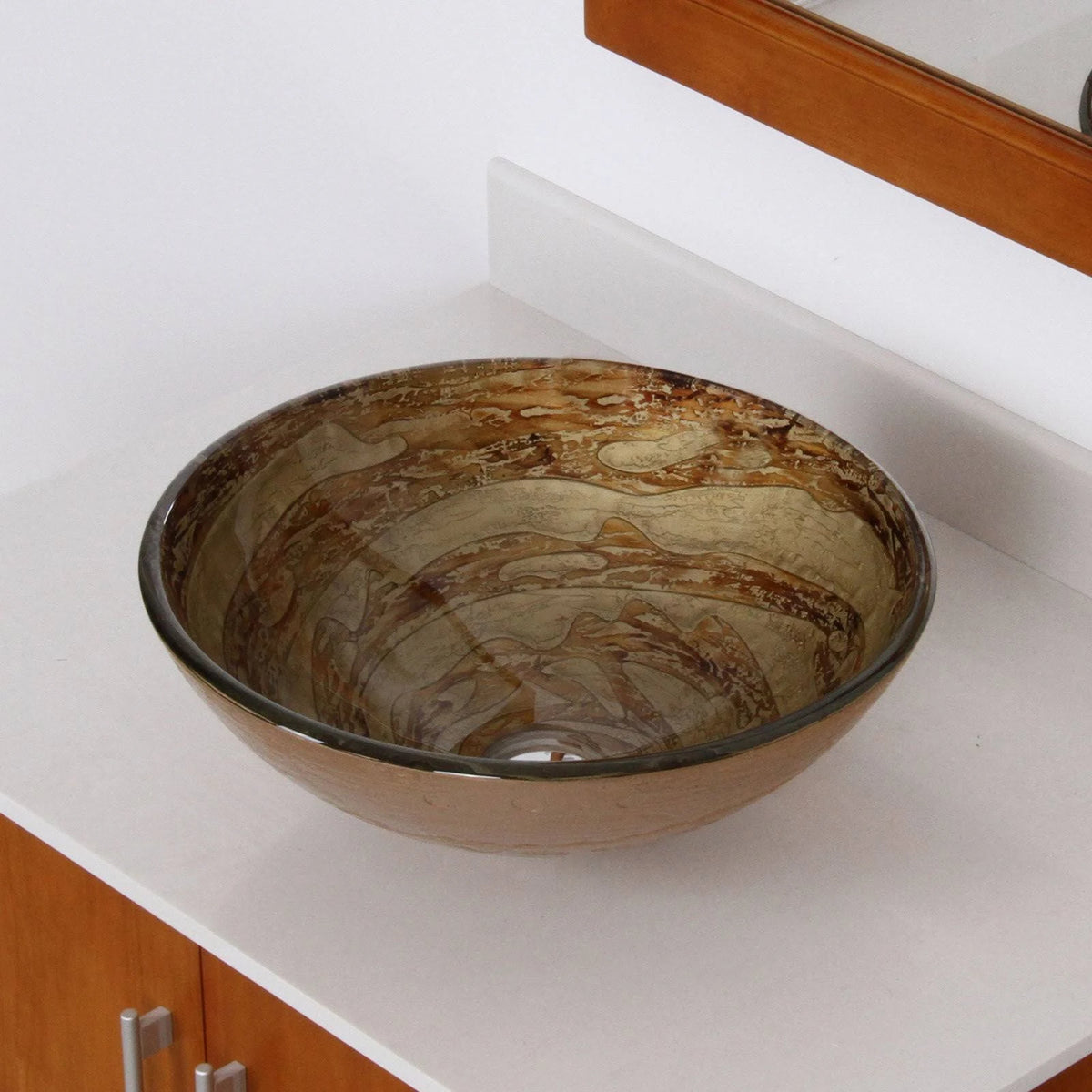 Tempered Glass Bathroom Vessel Sink with Chrome Faucet V88015