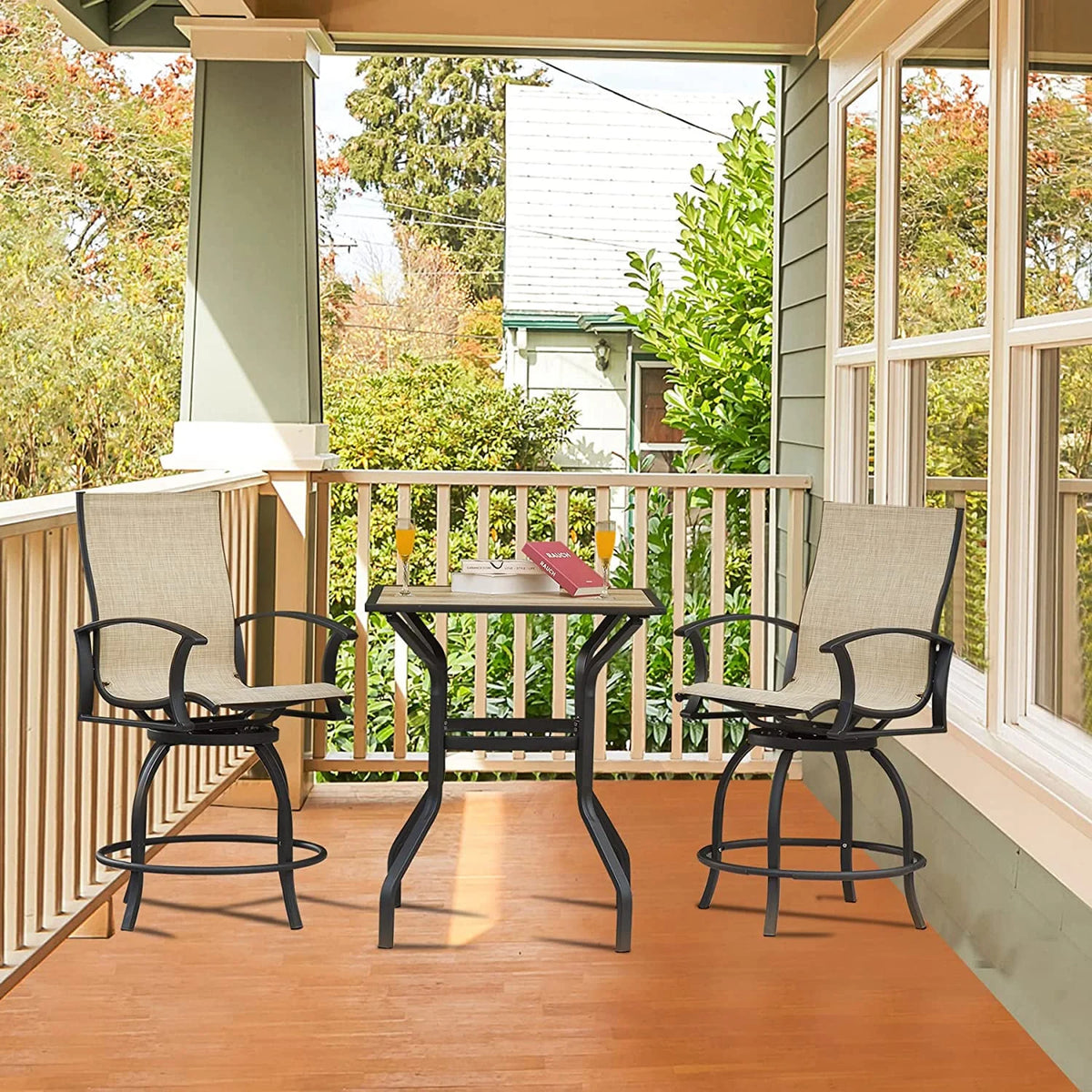 3 Piece Swivel Bar Stools and Table Patio Bistro Set E74928