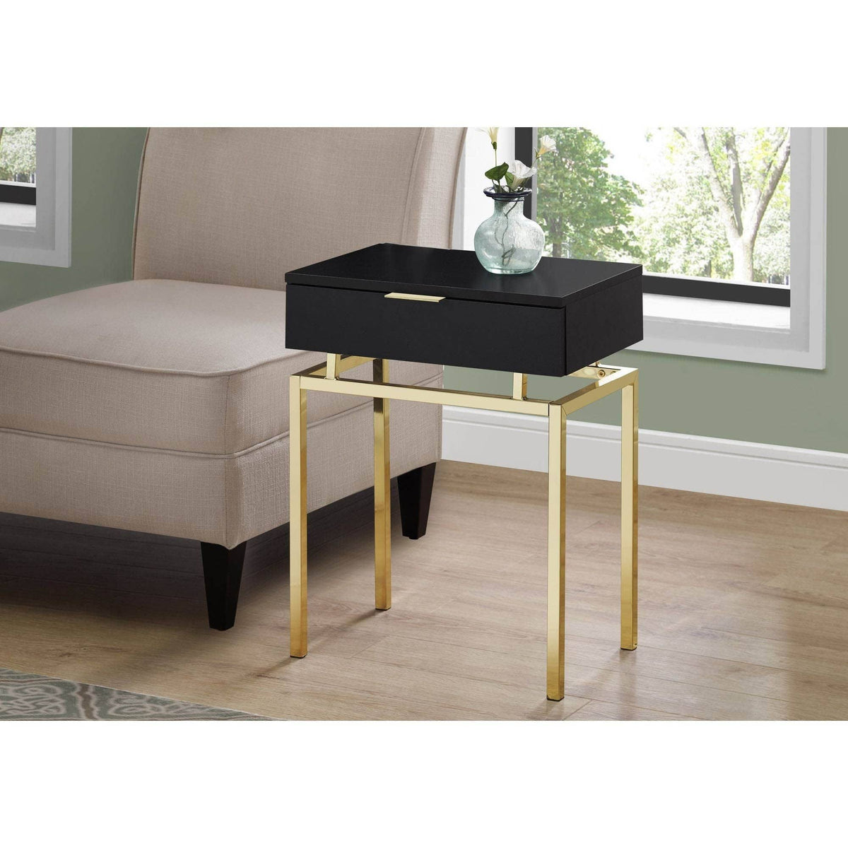 24x22H Accent End Table with Gold Metal Base Cappuccino W64533