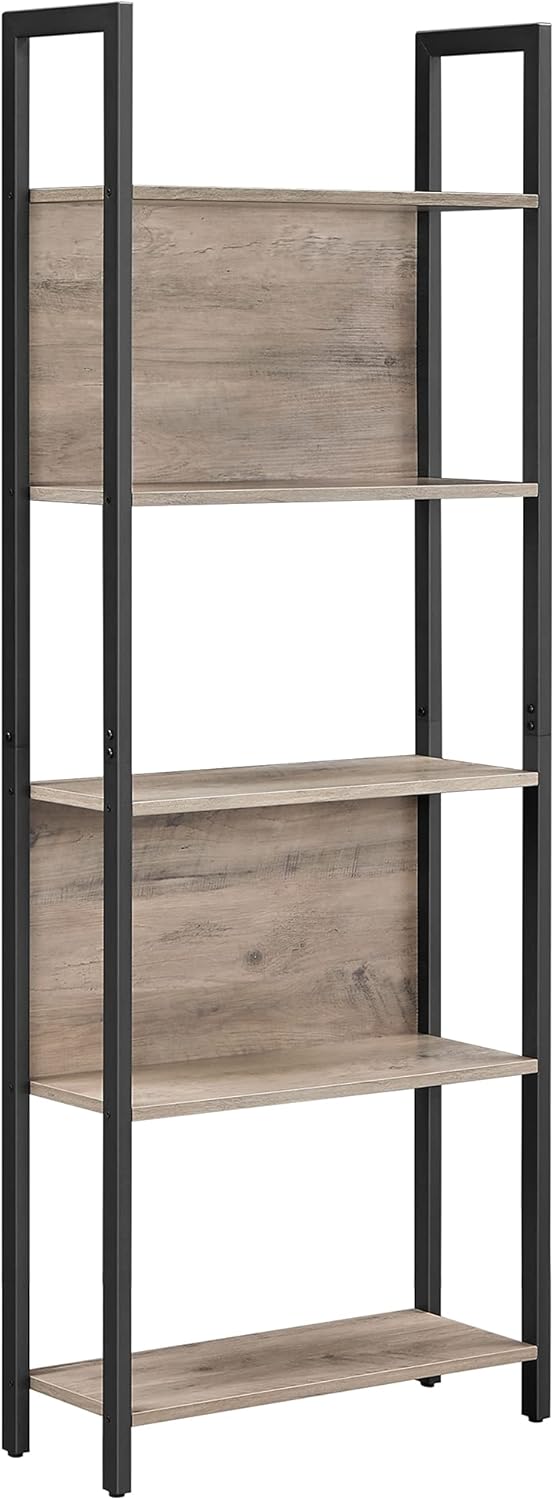 Rustic Brown 5-Tier Steel Frame Bookcase L5301