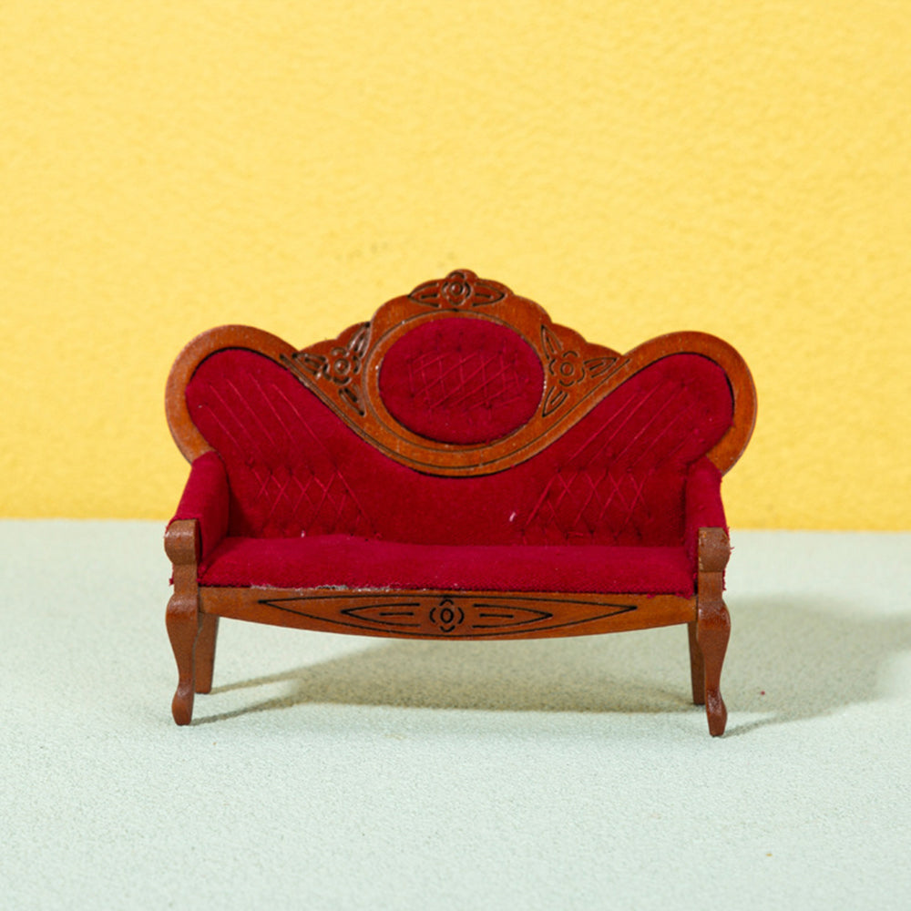 Walnut Wood Dollhouse Mini Sofa U5826