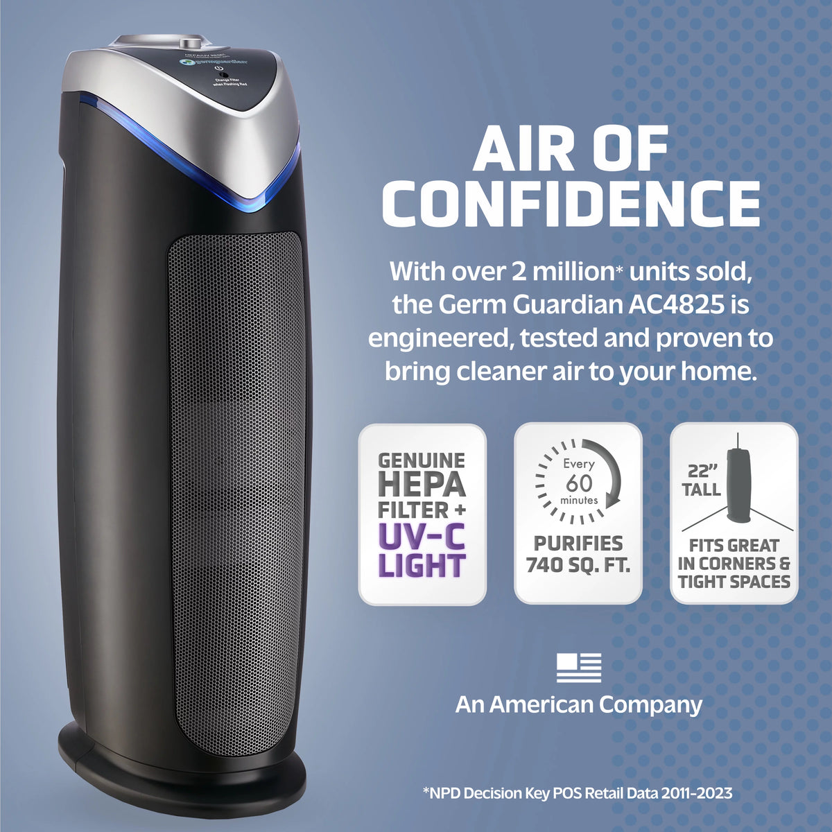 Tower Air Purifier with True HEPA Filter and UV-C Sanitizer, 2-Pack V195261